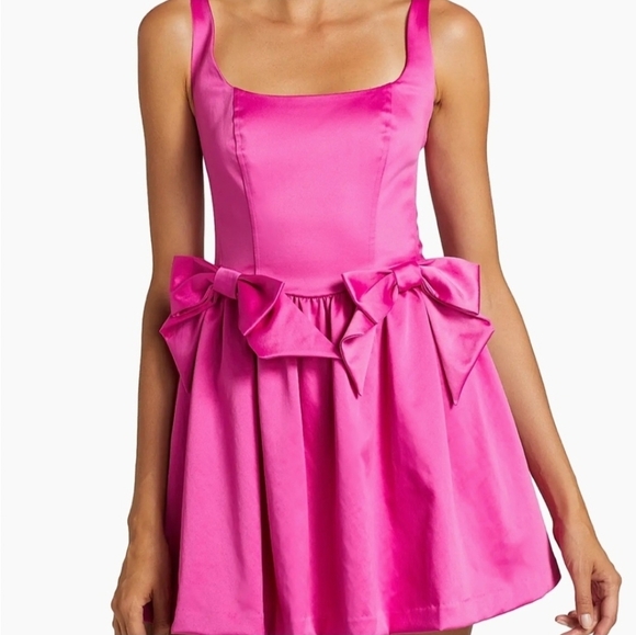 💕🔹️LoveShackFancy🔹️ Vibrant Pink  Bayer Bow Trim Mini Dress - Picture 2 of 12